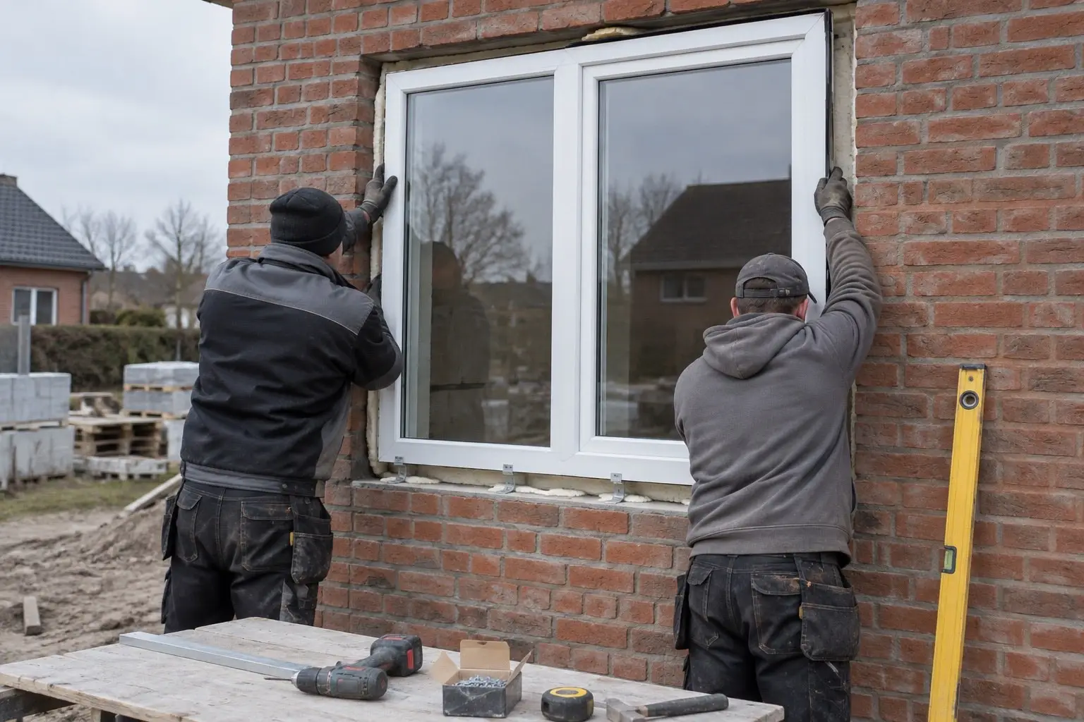 Installers fitting a new window